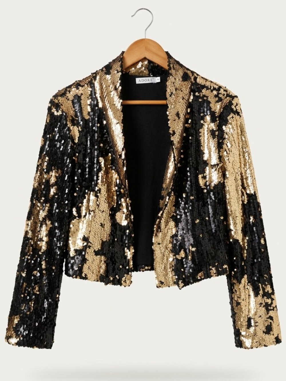 Adore Gold and Black Reversible Sequin Open Front Blazer Jacket Medium